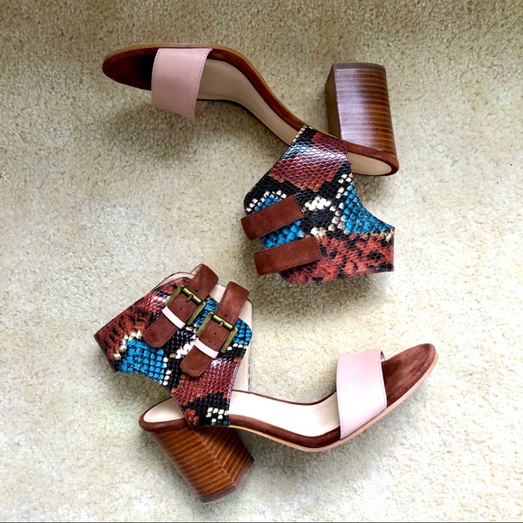 ✨🤩 Sz 7.5 Nine West embossed Python and suede leather strap sandals - Picture 4 of 8